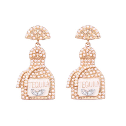 Stylish Alcohol Bottle Earrings - 11 Color Options with Lettered Perfume Bottle Design and Sparkling Rhinestones | Perfect Women’s Fashion Jewelry