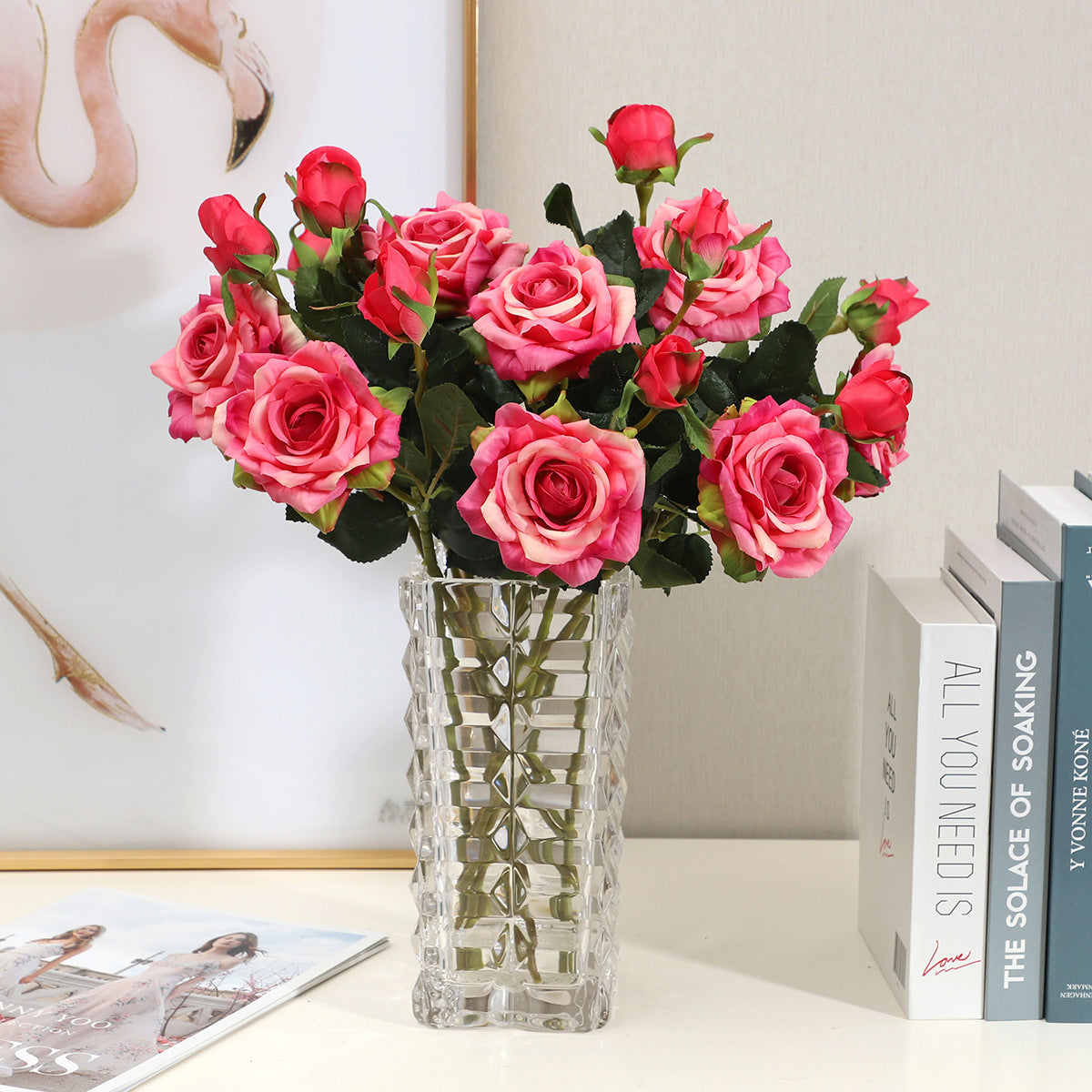 Luxurious Two-Head Rose Bouquet - Realistic Faux Flowers for Elegant Home and Hotel Decor in Living Room and Bedroom