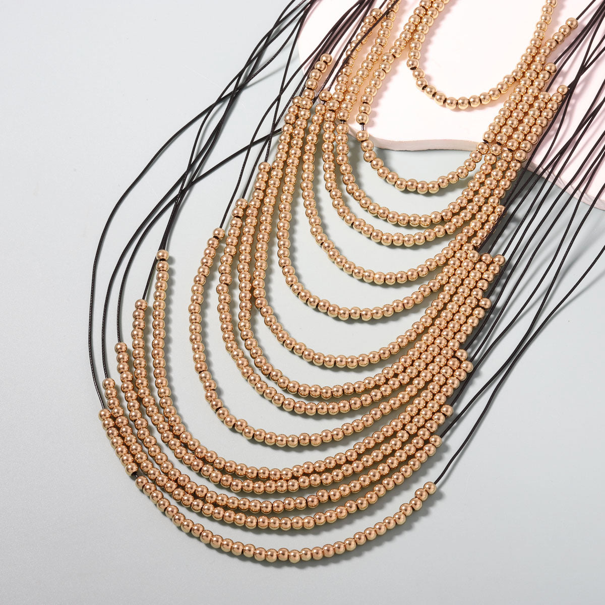 Hip Hop Punk Inspired Multi-Layered Gold Beaded Necklace - Unique Creative Design for Stylish Women - Bold Casual Statement Piece