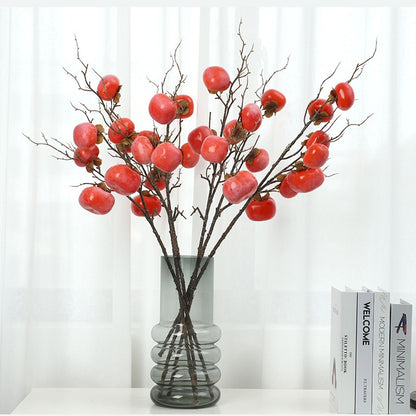 Realistic 7-Fruit Persimmon Branch – Stunning Home Decor for Living Room and Entryway – Lifelike Berry Floral Arrangement Perfect for Soft Furnishings