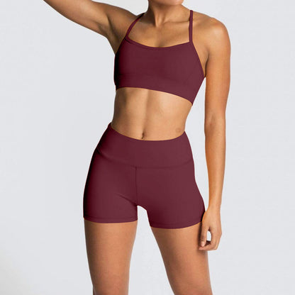 Women's Summer Yoga Outfit Set Solid Color Athletic Shorts and Top for Comfortable Fitness