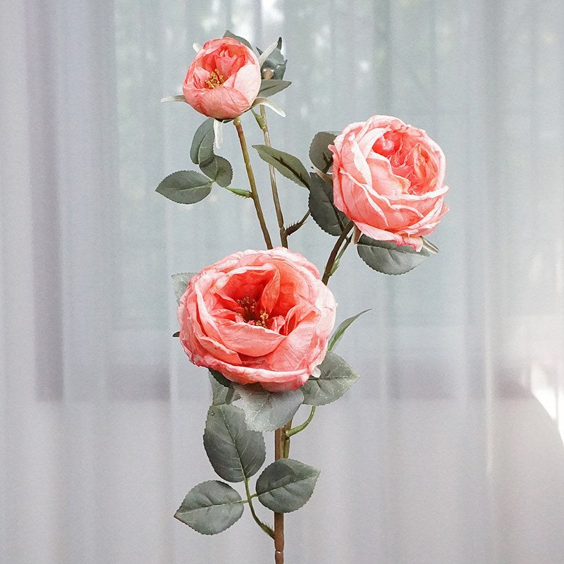 Realistic Faux Rose Single Stem with Burnt Edges – Perfect for Rustic Wedding Décor and Home Styling