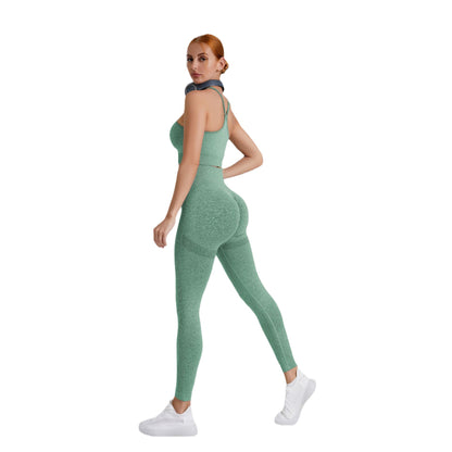 Seamless Yoga Outfit Set with Stunning Back Design High Waisted Butt Lifting Sports Leggings Supportive Workout Bra for Comfort and Style