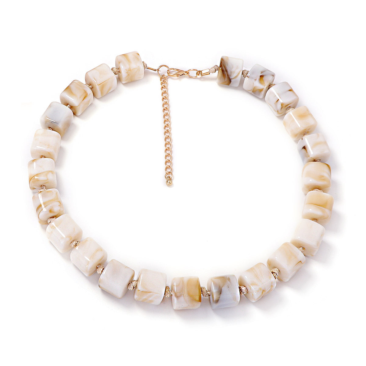 Versatile Creative Colorful Ombre Geometric Resin Square Beaded Necklace - Minimalist Women's Jewelry for Everyday Elegance