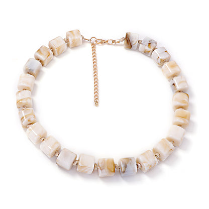 Versatile Creative Colorful Ombre Geometric Resin Square Beaded Necklace - Minimalist Women's Jewelry for Everyday Elegance