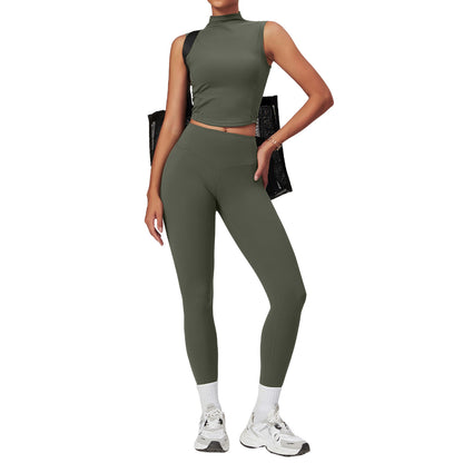 Women's Flattering Yoga Set with Brushed Fabric Slim Fit Athleisure Outfit Back Design for Comfortable Workout Fitness Model 8661