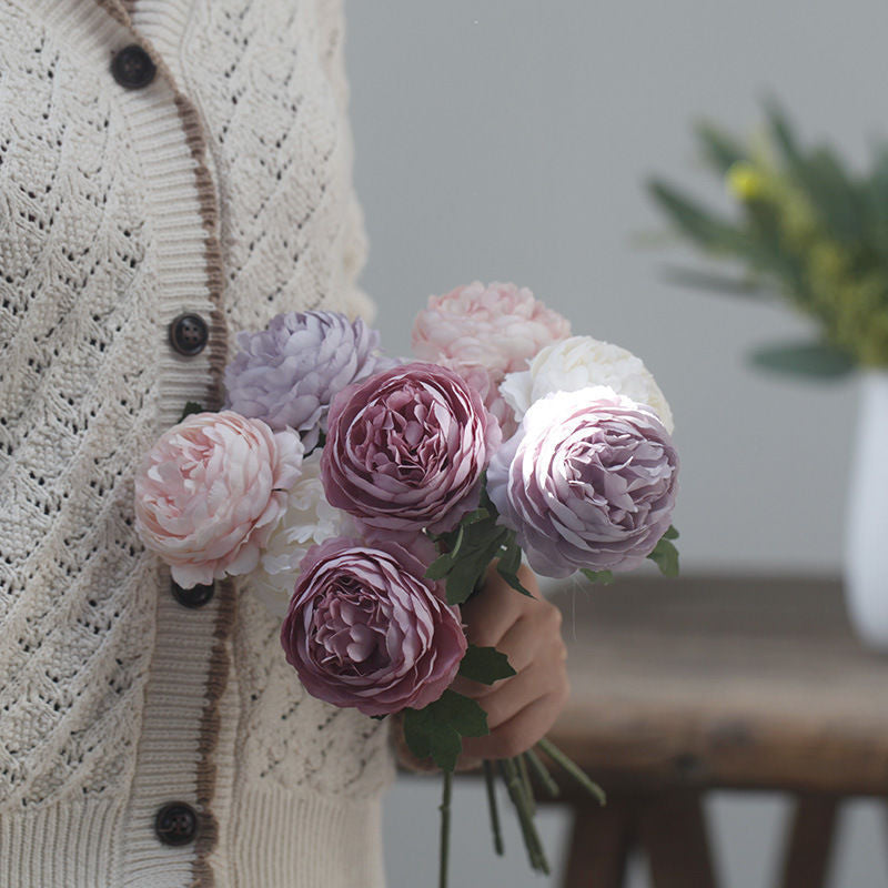 Luxurious Faux Peony and Violet Silk Flowers - Elegant Light Purple Artificial Bouquet for Stunning Indoor Décor & Floral Arrangements