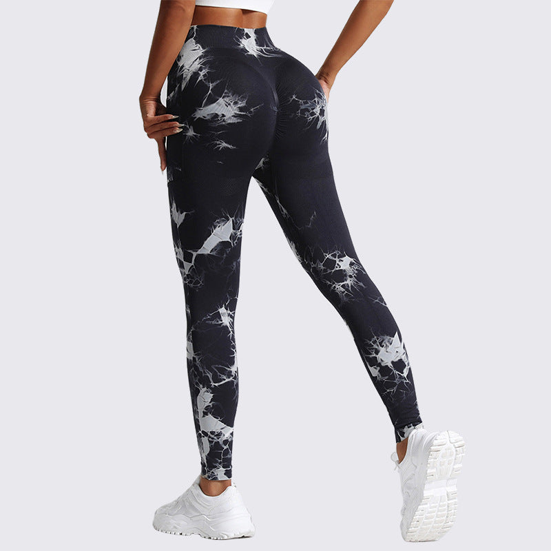 High Waisted Tie Dye Butt Lifting Quick Dry Fitness Leggings Breathable Peach Lift Compression Crop Yoga Pants for Running and Training