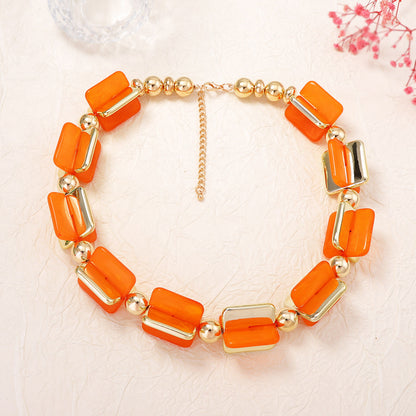 Creative Versatile Geometric Multi-Color Beaded Necklace – Unique, Minimalist Jewelry for Women