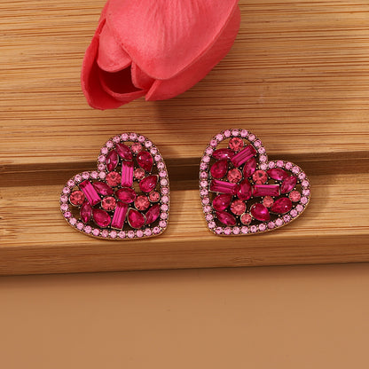 Elegant and Creative Heart-Shaped Alloy Earrings with Colorful Gemstone Accents - Unique, Minimalist Design Perfect for Ethereal Style Lovers