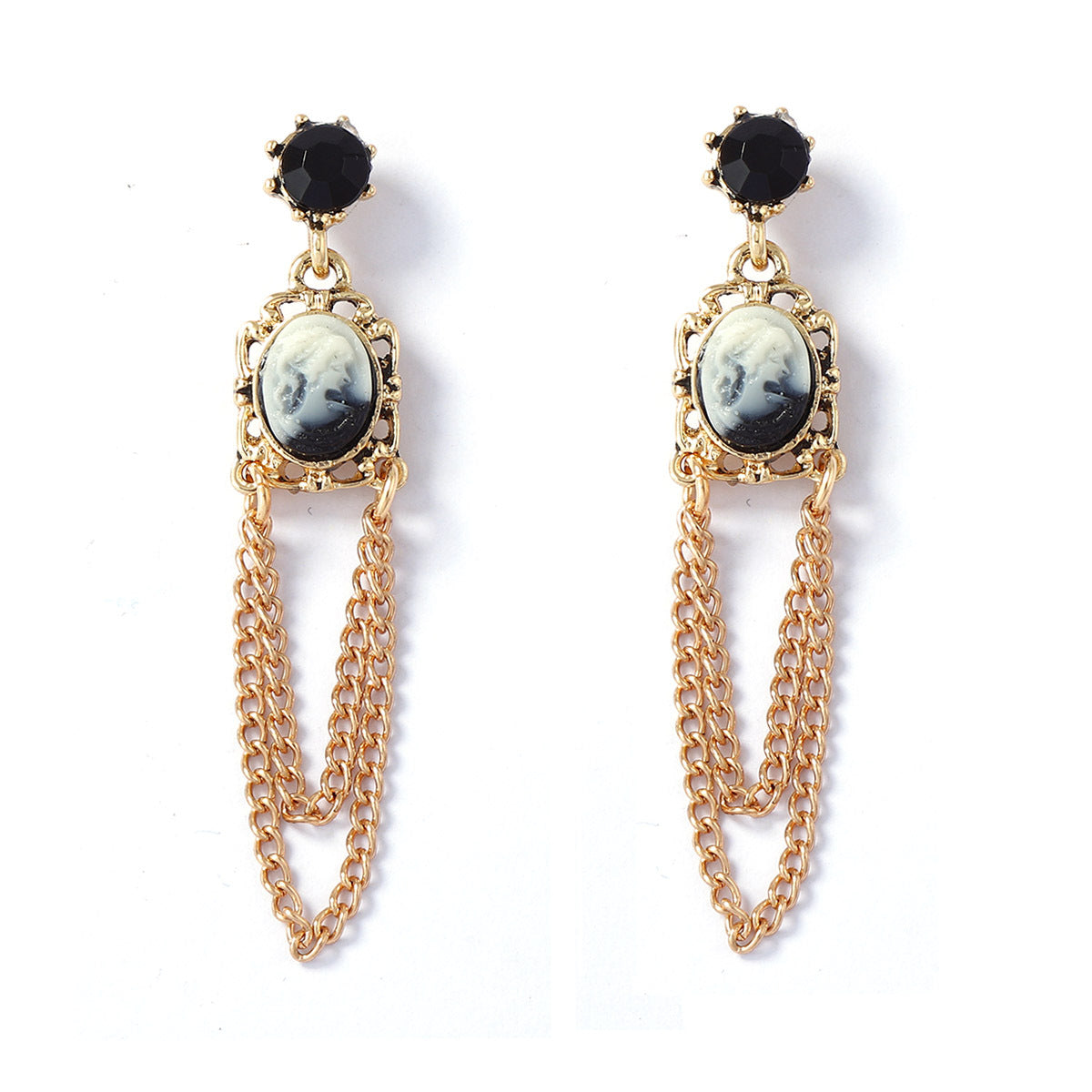 Chic Vintage-Inspired Alloy Engraved Cartoon Angel Chain Tassel Earrings - Unique Artisanal Women's Jewelry for a Touch of Elegance