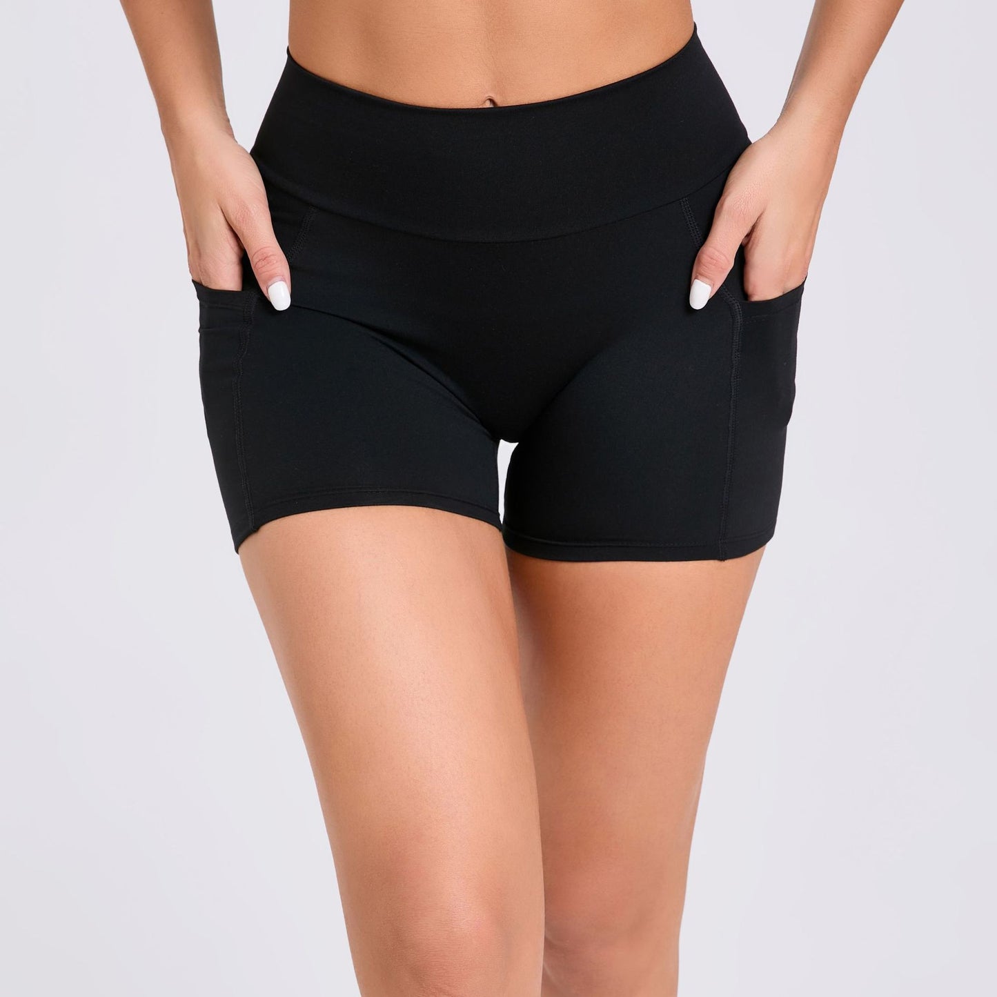 High Waisted Tight Yoga Shorts with Side Pockets and Back V Cut Sculpting Butt Lifting Running Workout Shorts for Comfort and Style