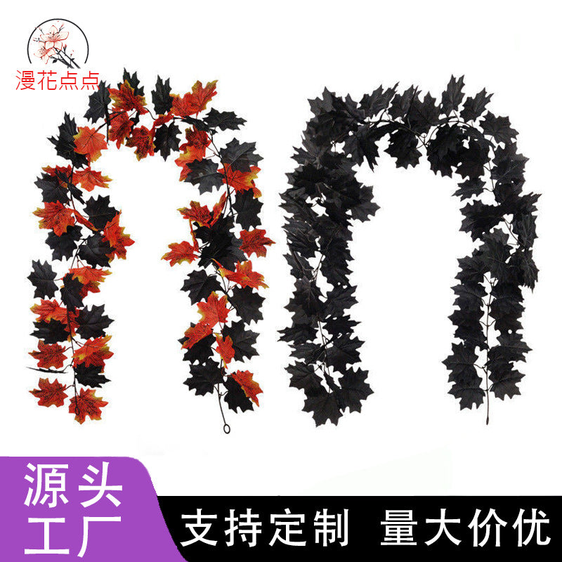 Elegant Black Maple Leaf Vines for Halloween Party Home Decor - Realistic Faux Maple Leaf Garland for Spooky Seasonal Celebrations