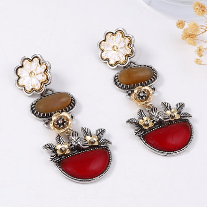 Bohemian Vintage-Style CZ Stone Multi-Layer Floral Drop Earrings – Luxurious, Elegant, and Perfect for Any Occasion