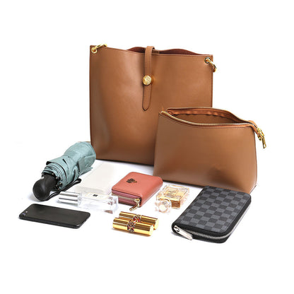 Elegant Women's Autumn Large Capacity Mother and Child Bag Unique Design Genuine Leather Shoulder and Handheld Bucket Bag for Fashion Forward Women