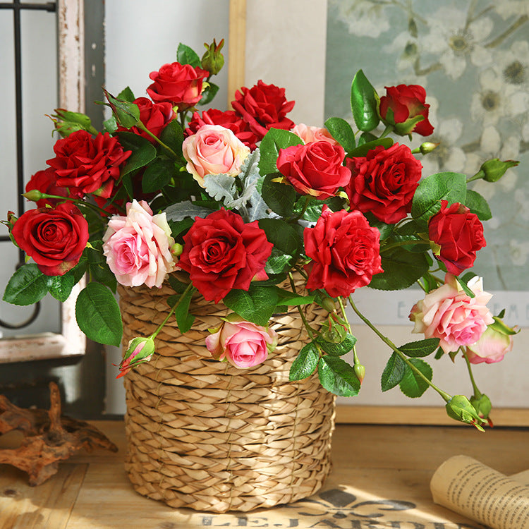 Luxurious Touch - Moisturizing Faux Rose Flower Arrangement for Elegant Living Room and Dining Table Décor, Featuring Three-Tiered Realistic Roses