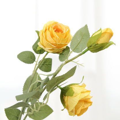 Realistic European-Style Silk Rose Bouquet - 3 Stunning Autumn Roses for Home Décor, Weddings, and Event Floral Arrangements