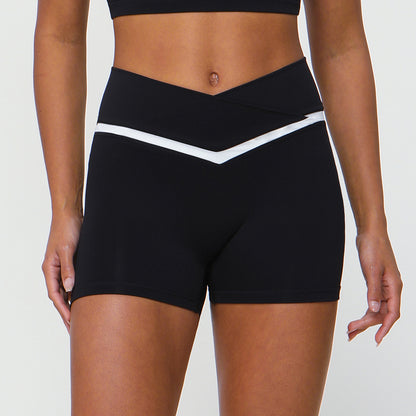 Color Block Cross Waist Athletic Shorts for Women Peachy Yoga and Running Capris for Fitness and Casual Wear