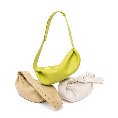 Casual Dumpling Bag Genuine Leather Crossbody with Soft Wide Shoulder Strap for Effortless Chic Everyday Luxury