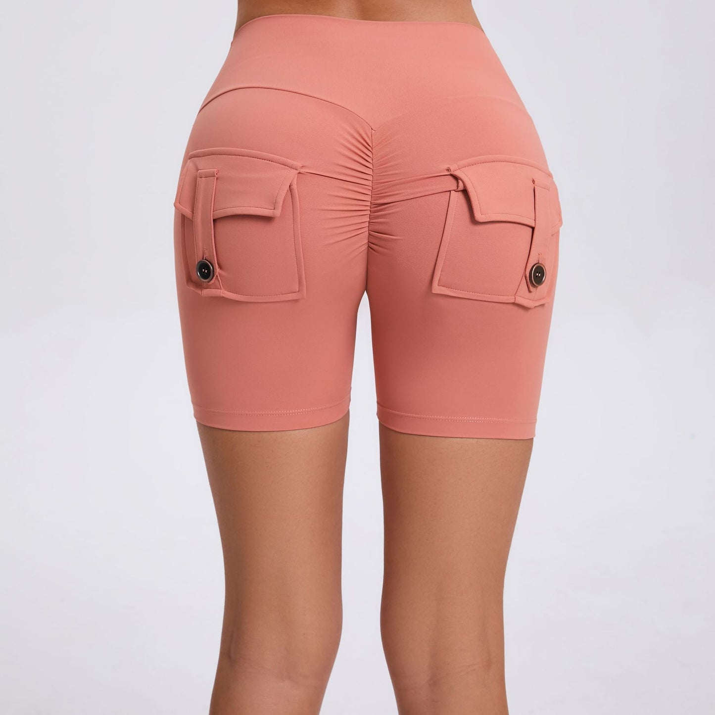 High Waisted Peach Butt Lifting Cargo Shorts for Women Stretchy Quick Dry Yoga Running Shorts with Button Detail for Fitness Everyday Wear