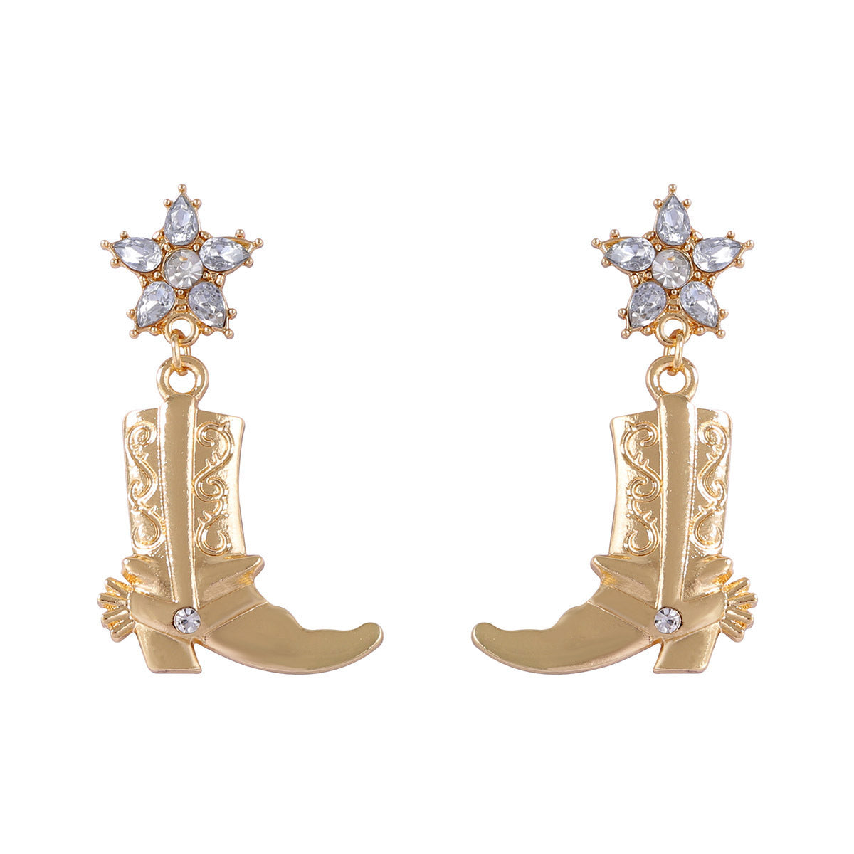 Chic Minimalist Alloy & Zircon Star Boots Pendant Earrings – Western Cowboy-Inspired Women’s Jewelry for Effortless Style
