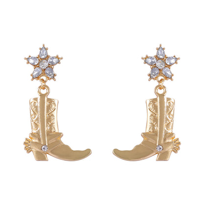 Chic Minimalist Alloy & Zircon Star Boots Pendant Earrings – Western Cowboy-Inspired Women’s Jewelry for Effortless Style