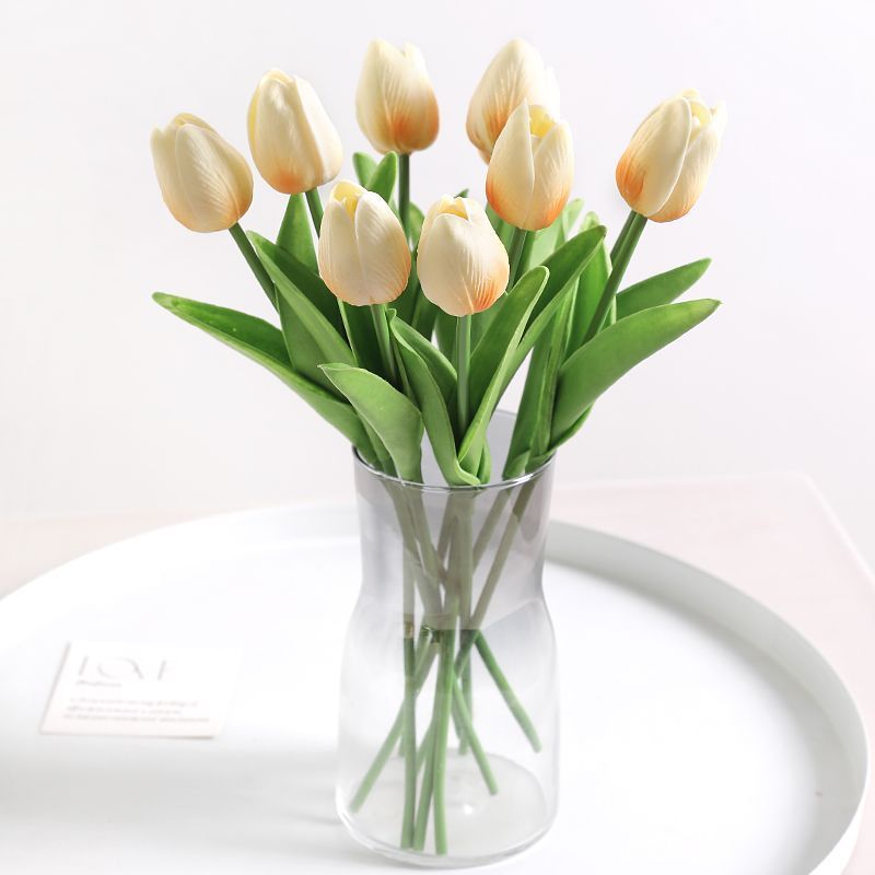 Elegant Realistic Tulip Faux Flowers Arrangement - Stunning Home Décor Piece for Living Room, Dining Table Floral Art, Perfect for Photography Props and Events