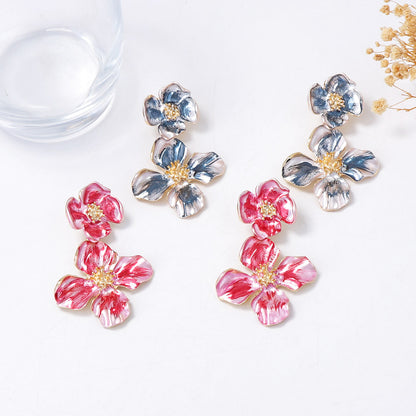 Unique and Artistic Alloy Stainless Steel Floral Ear Studs with Elegant Watercolor Design - Lightweight and Trendy Women's Earrings