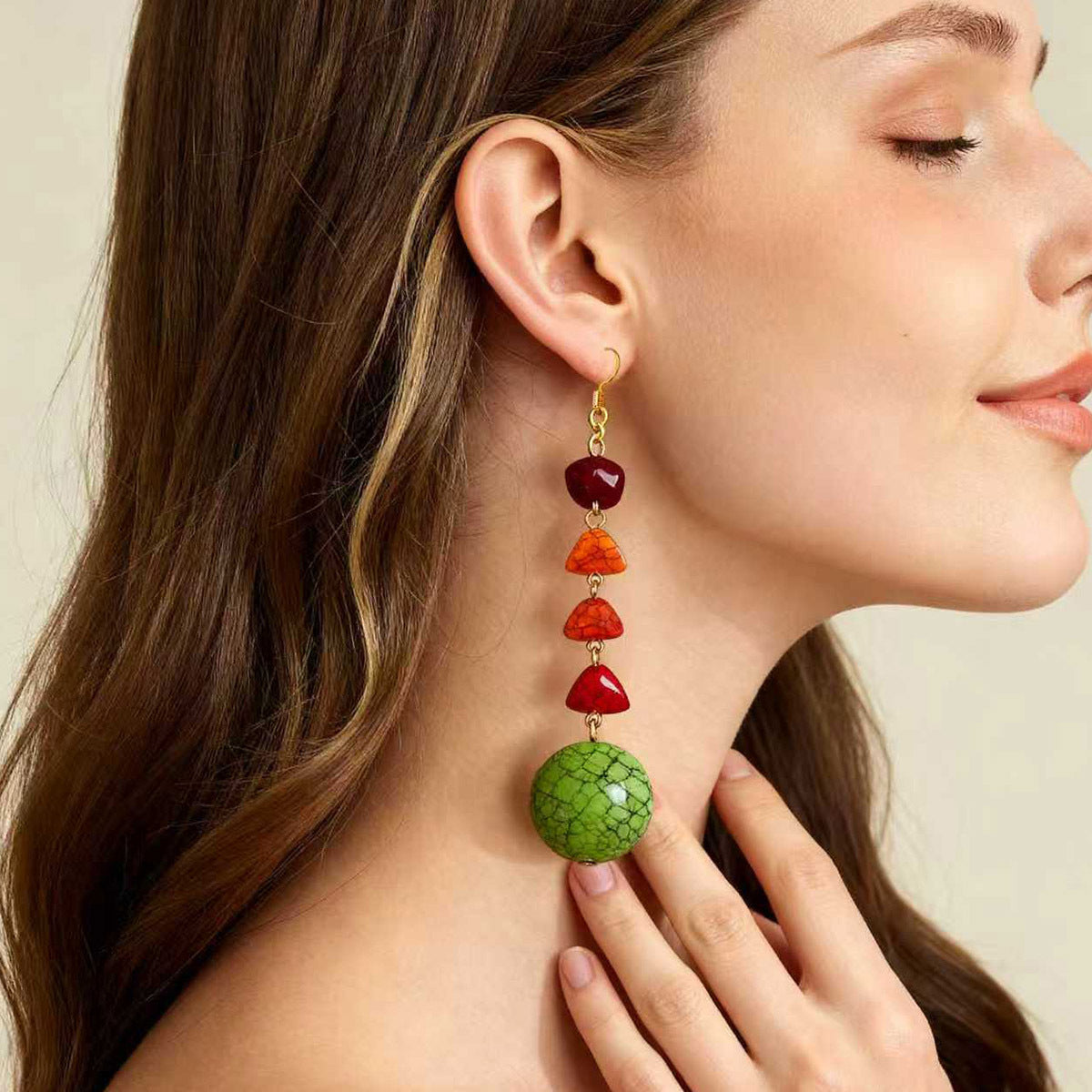 Bohemian-Inspired Geometric Turquoise Tassel Long Pendant Earrings - Versatile Daily Wear for Effortless Elegance