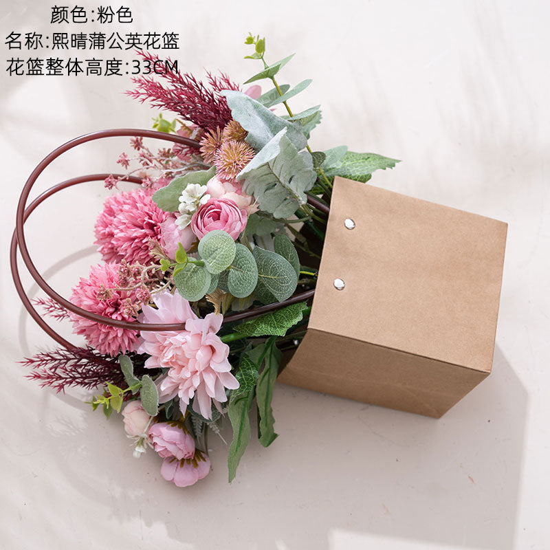 Customizable Xiqing Dandelion Flower Basket – Realistic Home Decor for Weddings, Elegant Handheld Bouquets, and Stunning Wall Hangings – CF01405