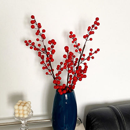 Elegant Faux Flower Arrangement: Realistic European Style Floor Decoration with Stunning Prosperity Berries and Deep Red Mimosa Pods