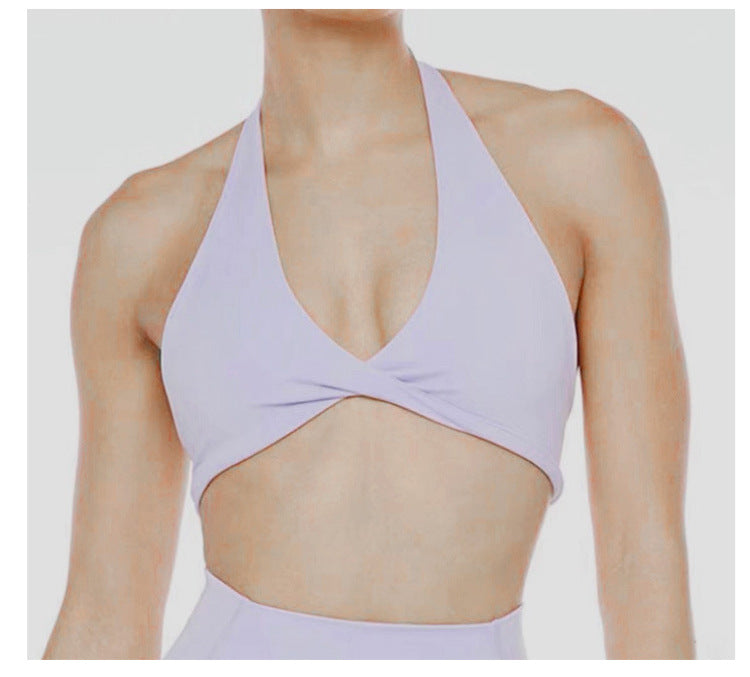 Seamless Wireless Sports Bra with Back Support Adjustable Neck V Neck Design for Yoga Fitness and Everyday Comfort