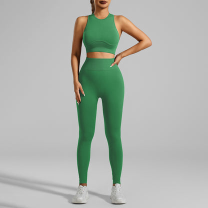 Seamless High Intensity Yoga and Running Set Breathable Ribbed Tank Top and Sports Bra for Comfort and Flexibility