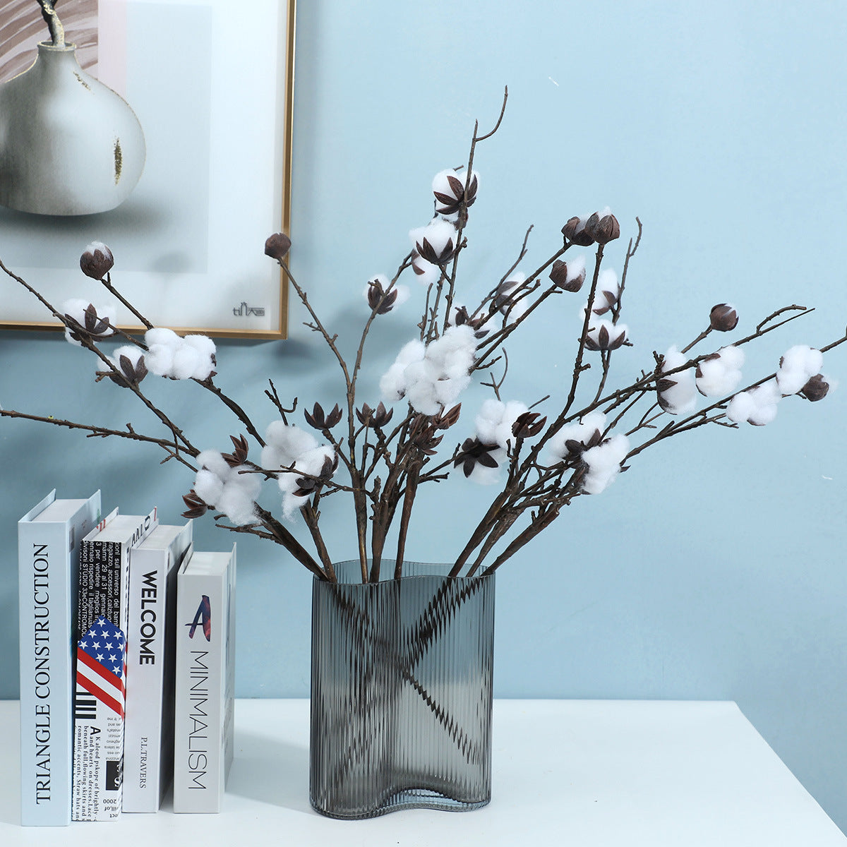 Realistic Faux Cotton Branch - Scandinavian Style Home Decor Accent and Perfect Floral Prop for Photography