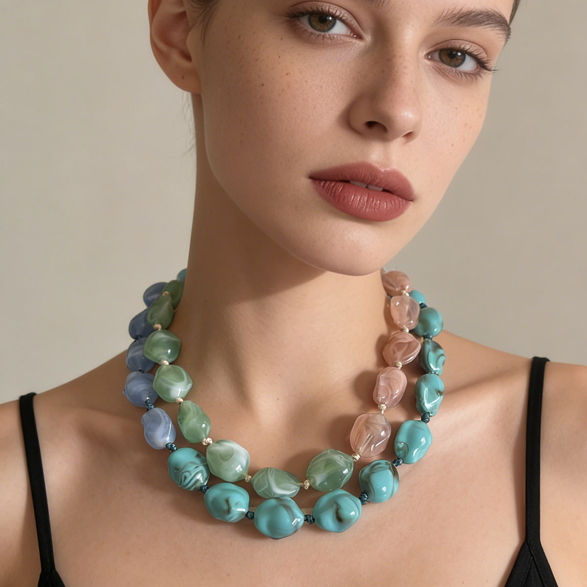 Stylish and Unique Casual Colorful Geometric Statement Beaded Necklace for Women - Versatile Multi-Color Design Perfect for Any Occasion