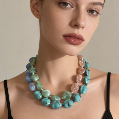 Stylish and Unique Casual Colorful Geometric Statement Beaded Necklace for Women - Versatile Multi-Color Design Perfect for Any Occasion