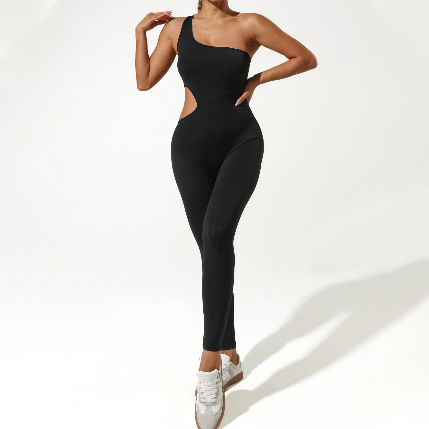 Women's One Piece Yoga Jumpsuit with Asymmetrical Strap Hollowed Out Waist Design No Cup Padding for Casual Fitness Wear