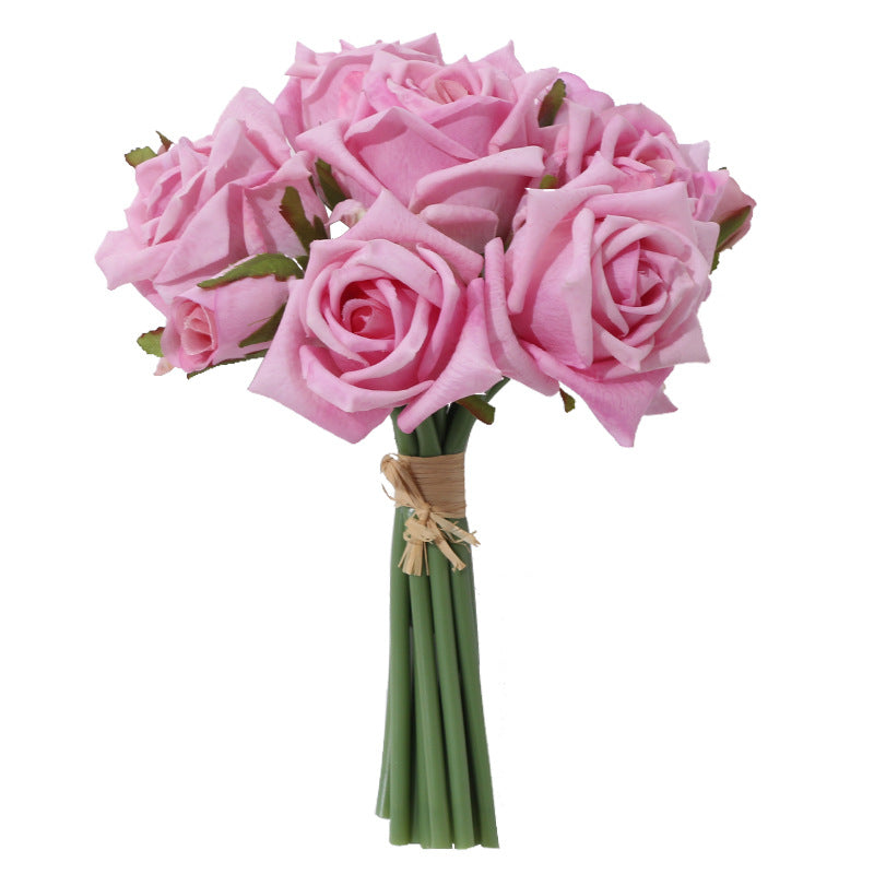 10-Head Realistic Touch Artificial Rose Bouquet - Perfect for Dining Table Décor and Bridal Hold; Moisture-Proof and Glossy Finish for Lasting Beauty