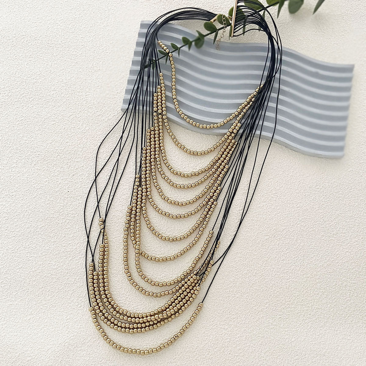 Hip Hop Punk Inspired Multi-Layered Gold Beaded Necklace - Unique Creative Design for Stylish Women - Bold Casual Statement Piece