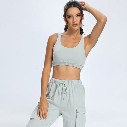 Solid Color Yoga Outfit Set Sleeveless Sports Bra Jogging Long Pants for Training and Outdoor Activities