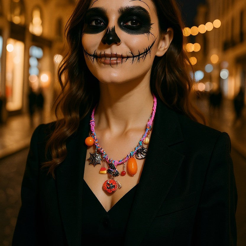 Stylish Halloween-Inspired Minimalist Braided Alloy Pumpkin Spider Pendant Necklace for Women – Perfect for Festive Celebrations and Everyday Wear!
