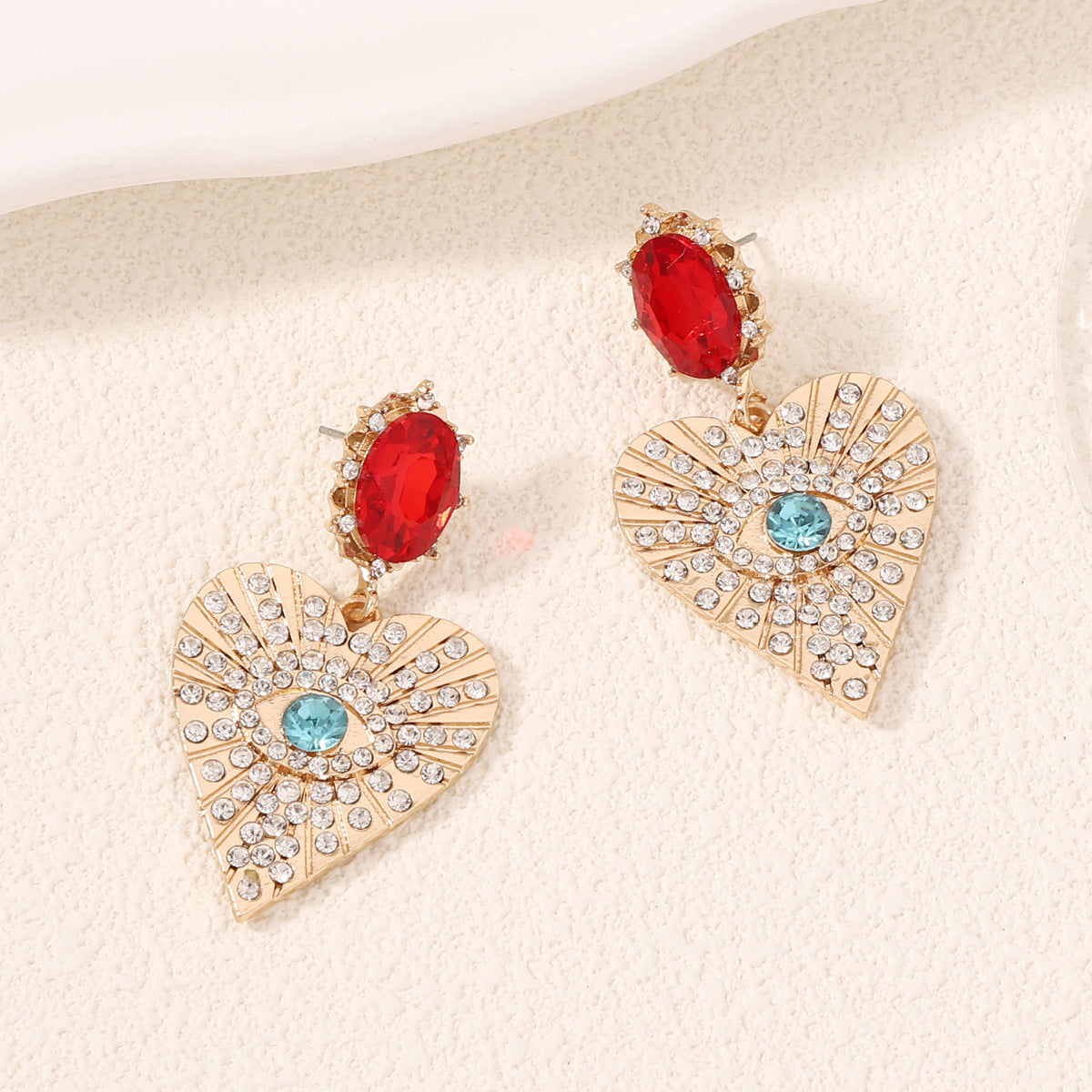 Stylish Heart-Shaped Eye Earrings with Sparkling Gemstones - Versatile, Chic, and Luxurious Casual Drop Earrings for Women