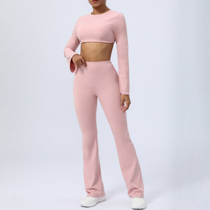 Yoga Outfit with Beautiful Back Design Long Sleeve Set with Built in Chest Pads and Butt Lifting Leggings Two Piece Activewear for Comfortable Fitness Sessions