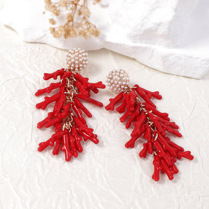 Unique Creative Design Enamel Ocean-Inspired Pendant Earrings with Micro Inlaid Imitation Pearls in Durable Alloy - Perfect for Individuality and Style