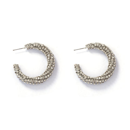 Elegant and Luxurious Geometric-Cut Curve Design C-Shape Earrings with Sparkling Rhinestones - Versatile, Dazzling Ear Accessories for Any Occasion