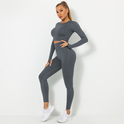 Peach Butt Long Sleeve Seamless Yoga Set High Elasticity Workout Pants for Running and Fitness