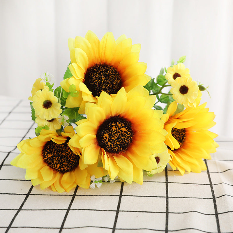 Stunning Artificial Flower Bouquet with 13 Sunflower Heads - Perfect for Living Room Entryway Decor and Wedding Centerpieces