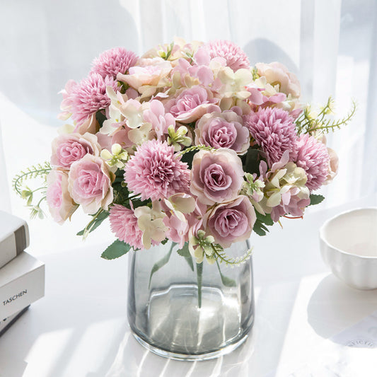 Realistic Korean-Style Daisy and Hydrangea Bouquet - Lifelike Decorative Artificial Flowers for Home Décor and Events