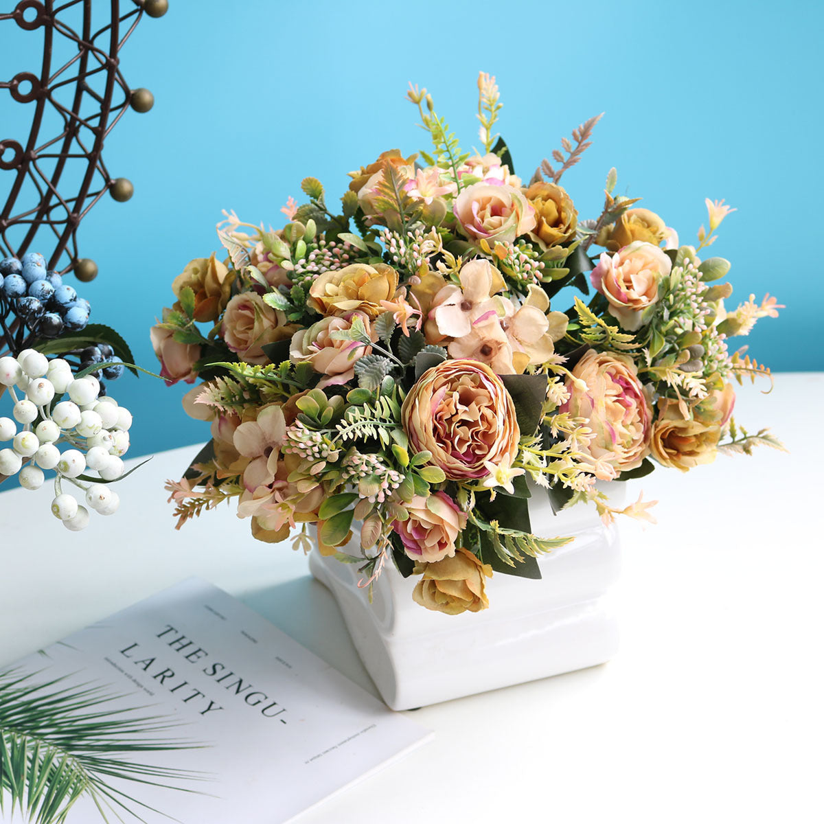 Lifelike Peony and Rose Hydrangea Bouquet - Perfect Nordic Home Decor Accent, Ideal for Weddings, Photography Props, and Unique Gifting