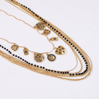 Chic Layered Beaded Chain Necklace with Geometric Pendant – Unique Luxury Design Ideal for Stacking and Everyday Wear